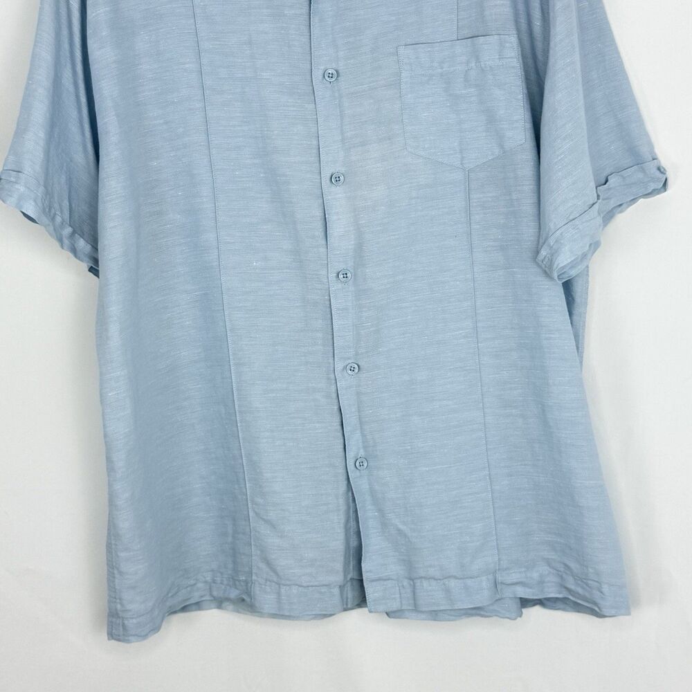MENS BUTTON UP LINEN COTTON SHIRT BLUE XL SHORT SLEEVE CAFE LUNA LIGHT - Picture 7 of 16